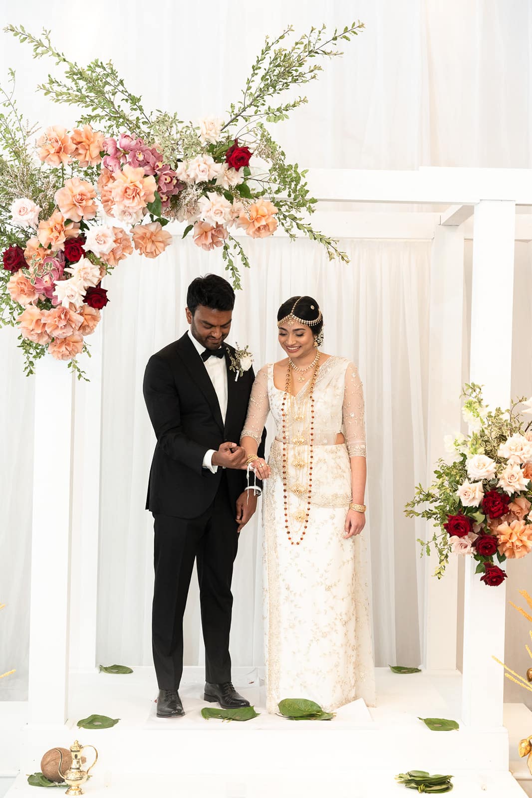 Chathurika and Lalitha on the Poruwa during their Sri Lankan ceremony at Sheraton Grand Sydney, Hyde Park